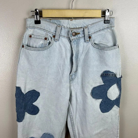 VTG Levi's 521 Jeans Womens Size 8 Floral Applique 90s 1994 Light Wash High Rise - Picture 4 of 15